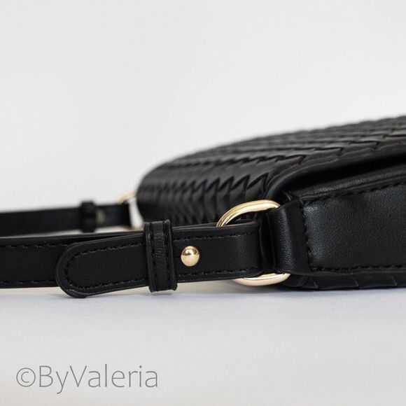 Urban Expressions Black Woven Shoulder Bag NWT Vegan Intrecciato Leather - Picture 6 of 11